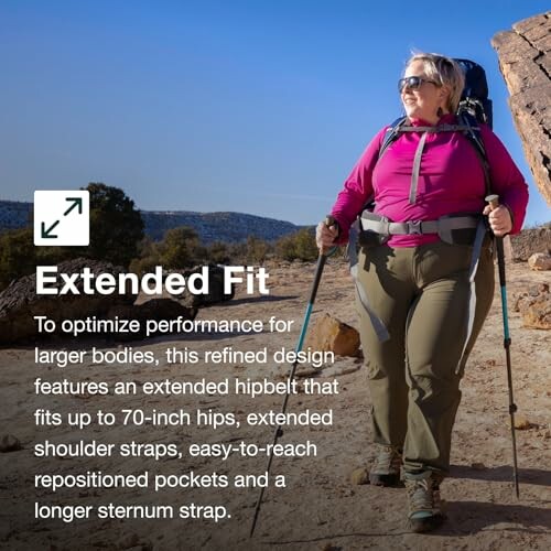 Hiker with extended fit gear on a trail.