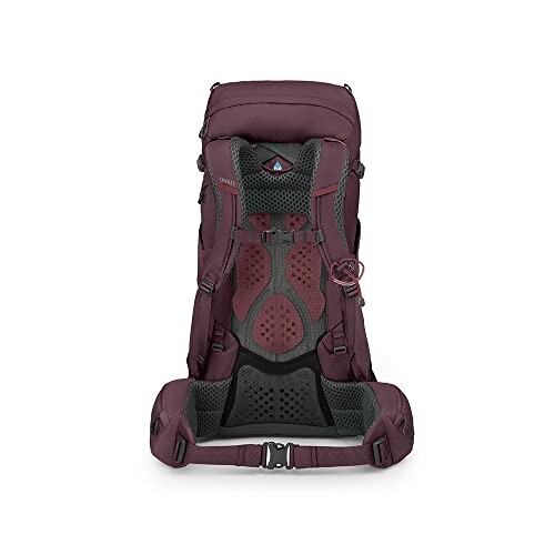 Maroon hiking backpack with adjustable straps and hip belt