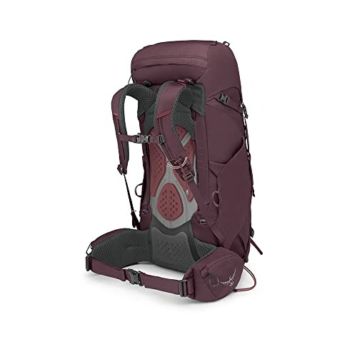 Maroon hiking backpack with adjustable straps and hip belt