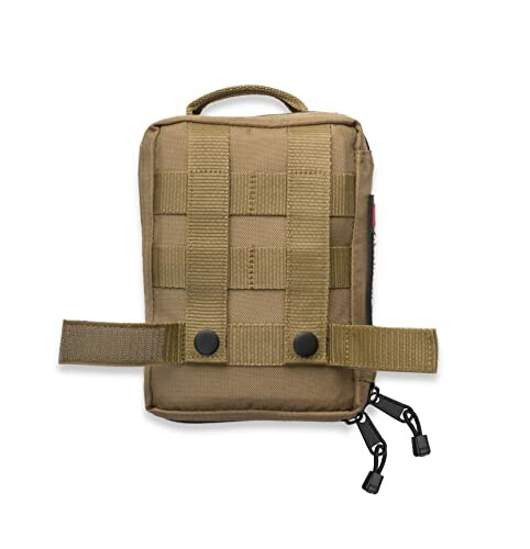 Tan MOLLE tactical pouch with straps and zippers