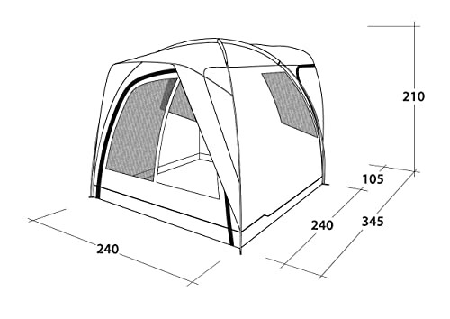 Diagram of a tent with dimensions labeled in centimeters.