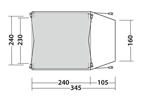 Diagram showing tent with dimensions 240x230x160.